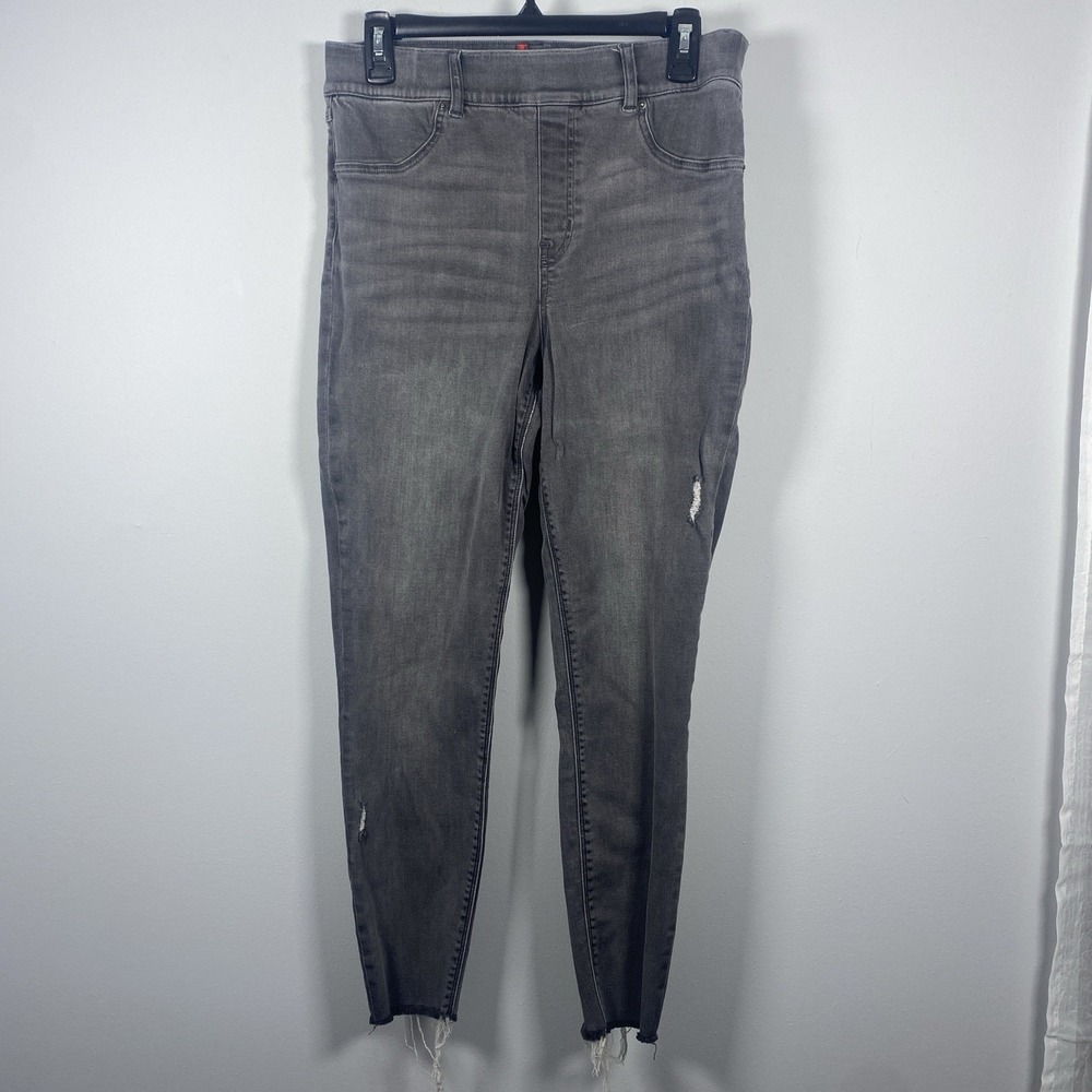 Spanx Distressed Denim Leggings Jeans Vintage Gray Raw Hem 20213R‎ Size Large